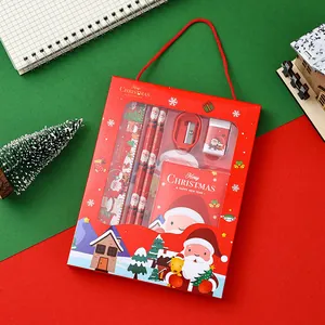 Close-up view of the festive red Christmas stationery 6-piece gift set with Santa motifs