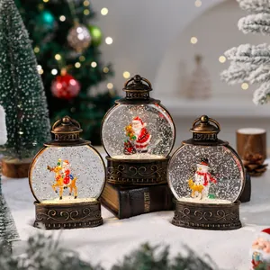 Vintage Christmas Snow Globe Lantern LED Night Light Water Injected Santa Claus Snowman Glitter Christmas Decorative Lamp Xmas Gift Ornament