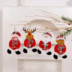 Set of 4 festive Christmas fabric hanging ornaments featuring Snowman, Reindeer, Santa Claus and Bear