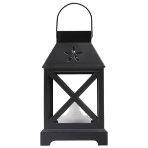 Lanterne à bougie LED noire vintage avec découpe florale pour décoration de jardin