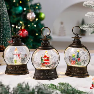 Christmas Lantern Glitter Water Globe LED Light Retro Bronze Santa Snowman Decorative Musical Holiday Lamp Tabletop