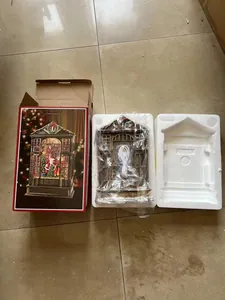 Christmas LED lantern snow globe music box with USB cable and retail box packaging