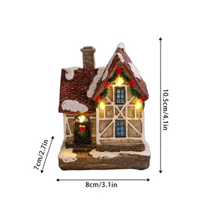 Vista dettagliata delle dimensioni della casa di Natale in resina con luci LED