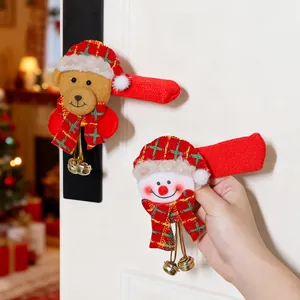 Copri Maniglia per Porta di Natale Cartone Animato Babbo Natale Pupazzo di Neve Campanello Custodia Protettiva Antistatica Decorazione Casa