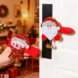 Coprimaniglie natalizie per porte con Babbo Natale e pupazzo di neve con campanellini
