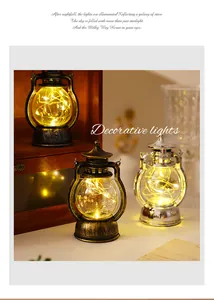 Lámpara de queroseno LED vintage con luces de cadena cálidas en el interior