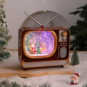 Boîte à musique rétro télé de Noël avec scène lumineuse et Père Noël