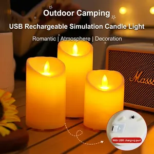 Wiederaufladbare flammenlose LED-Kerzen mit USB-Ladeanschluss für Dekoration beim Camping
