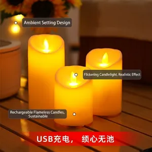 Warmgelb flackernde flammenlose LED-Akkukerzen-Set für die Dekoration von Heimfesten