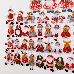 Large collection of festive Christmas fabric hanging dolls for tree decoration and gifts.