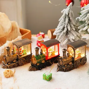 Vintage Christmas Santa brushed gold water-filled train lantern night light ornament