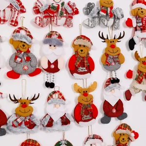 Detailed collection of assorted plush Christmas tree hanging ornaments with Santa and reindeer