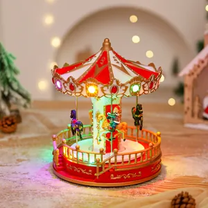 Leuchtende Weihnachts-Karussell-Spieluhr mit LED-Lichtern und klassischem rotem Design