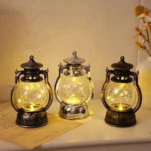 Set de tres farolillos LED vintage con cálidas luces para decoración navideña retro