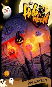 Glow-in-the-dark Halloween pumpkin and ghost hand-held wands for party decor
