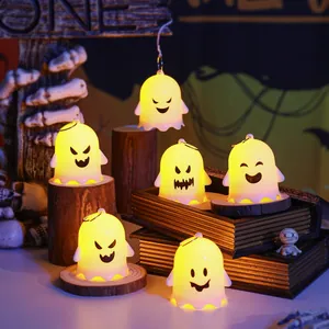 Warm glowing Halloween ghost night lights set of six with varied cute expressions for party
