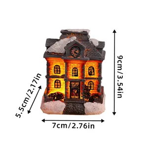 Dreamy European style resin Christmas snow house with LED light and dimensions 7x5.5x9cm