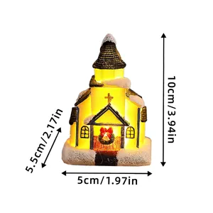 Detailed view showing the dimensions of this glowing resin Christmas church figurine.