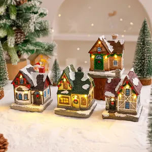 Case villaggio di Natale in miniatura luminose in resina per decorazioni festive