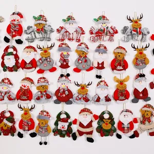 Christmas Fabric Doll Hanging Ornaments Plaid Santa Snowman Reindeer Bear Tree Decorations For Holiday Home Party Decor