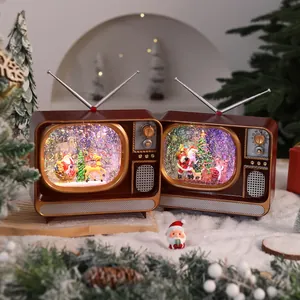 Vintage style Christmas TV snow globe lantern with Santa and colorful LED lighting