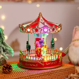 Vintage Weihnachts-Karussell Spieluhr mit LED-Lichtern und rotierendem Ornament
