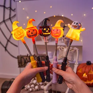 Halloween LED Light Up Hand Shake Stick Pumpkin Ghost Wizard Hat Glowing Wand For Bar Party Favors Kids Toy Gifts