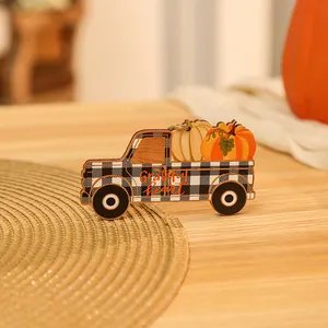 Detailed macro shot of painted wooden truck decoration featuring a grateful heart message
