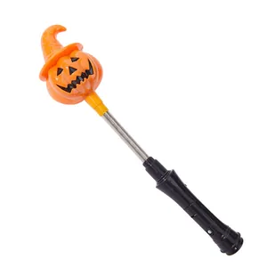 Halloween glowing pumpkin wand toy with wizard hat and spring handle