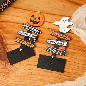 Décorations de table d'Halloween en bois avec citrouilles fantômes et panneaux