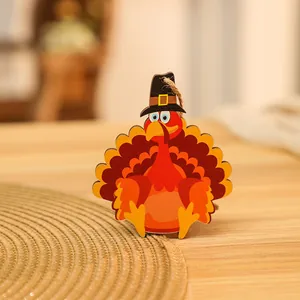 Colorful hand-painted wooden turkey pendant for Thanksgiving and Harvest Festival decor