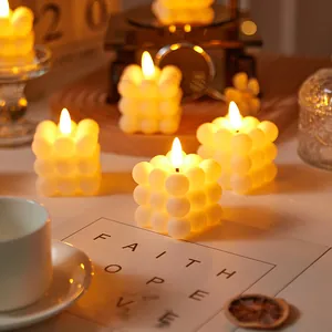 LED Flameless Candle Light Battery Operated Bubble Cube Pumpkin Shape Warm Yellow Light For Wedding Birthday Home Decor