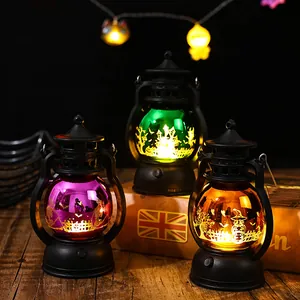 Detailweergave van Halloween LED-lantaarns met laserpatronen in paars groen en oranje