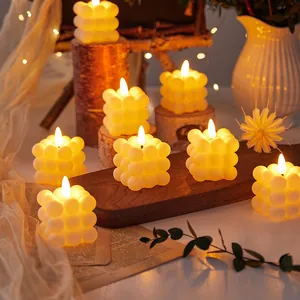 Set of warm white LED bubble cube candles perfect for romantic atmosphere decoration