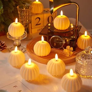 Warm white LED electronic pumpkin candle lights set for romantic home atmosphere decor