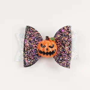 Pince à cheveux Halloween à paillettes avec citrouille pour accessoire de fête festif