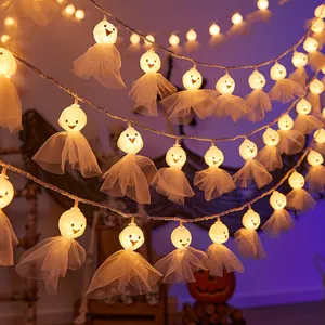 Süße Halloween LED Geist Lichterkette mit weißem Netz für gruselige Party Dekoration