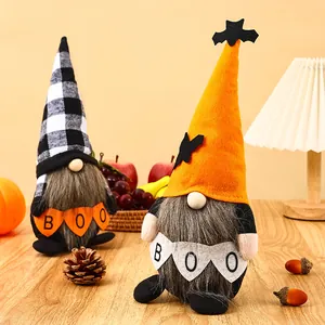 Pair of Halloween faceless gnomes with BOO banners for holiday table decoration