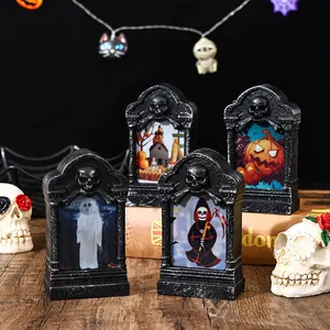 Halloween decorative LED tombstone night lights with spooky skull and pumpkin designs