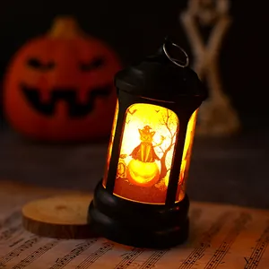 Lanterne LED vintage Halloween avec chat noir et citrouille lumineuse pour décoration