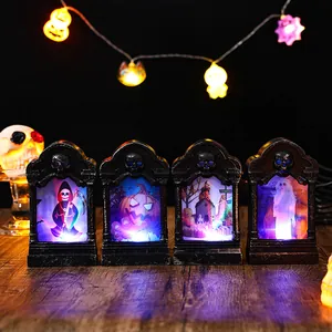 Halloween Glowing Tombstone Ornament LED Night Light Plastic Skull Pumpkin Ghost Witch Decorative Lamp For Haunted House Party Decor