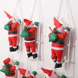 Vista dettagliata di Babbi Natale da 25 cm che salgono una scala di corda festiva