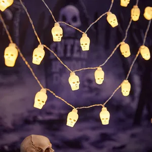 Warm white LED Halloween skull string lights for spooky holiday party decoration