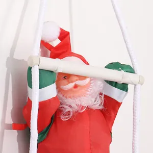 Dettaglio ravvicinato di Babbo Natale da 25 cm che sale su una scala di corda bianca