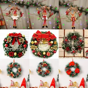 Detailed collection of assorted Christmas wreaths with berries, pinecones, and figurines