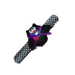 Halloween glowing sequin slap bracelet featuring a plush bat design for kids festive gifts