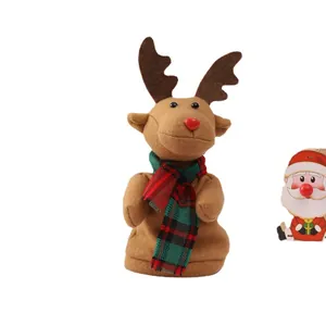 Peluche de reno de Navidad eléctrico que baila y canta con bufanda y nariz roja