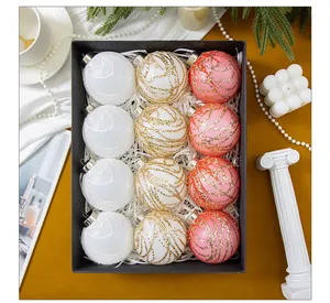 Coffret de 12 décorations de Noël avec paillettes et tulle en blanc, doré et rose