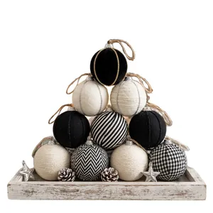 Set of premium black and white hand-woven yarn Christmas ball ornaments for holiday decor