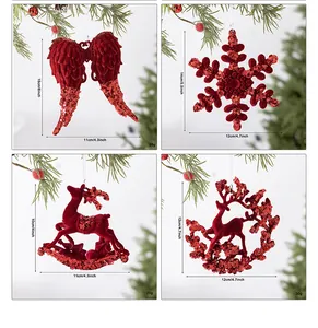 Detail showing dimensions and weight for red flocked sequined Christmas ornaments.